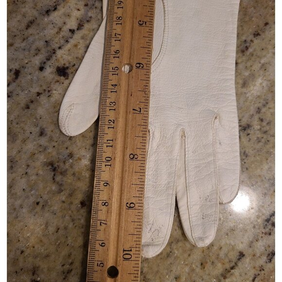 Vintage Size S White Leather 10" Gloves Pink Rose Flower Climbing Vine Garden - Picture 11 of 13
